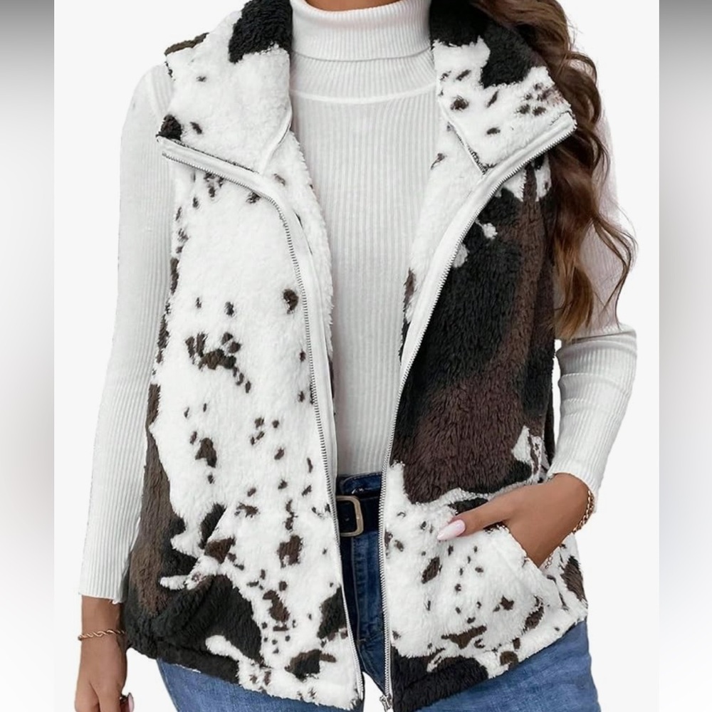 50%offw❤️full zip faux fur zebra print vest 121 xs women